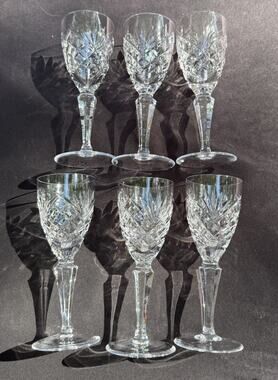 Galway Crystal Ashford Plain Base White Wine Goblet 5.5" Made Ireland Set Of 6